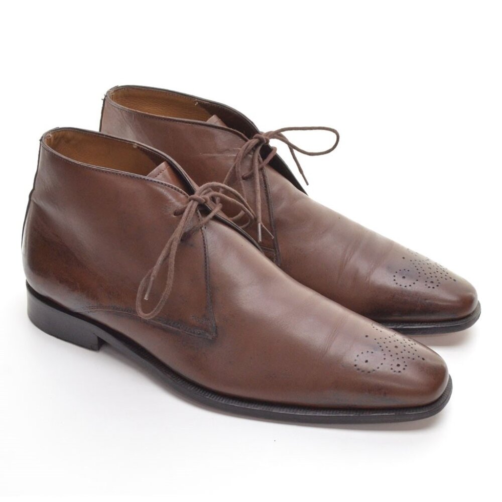 Men Paul Fredrick Toe Medallion Lace Ankle Boots 9 M